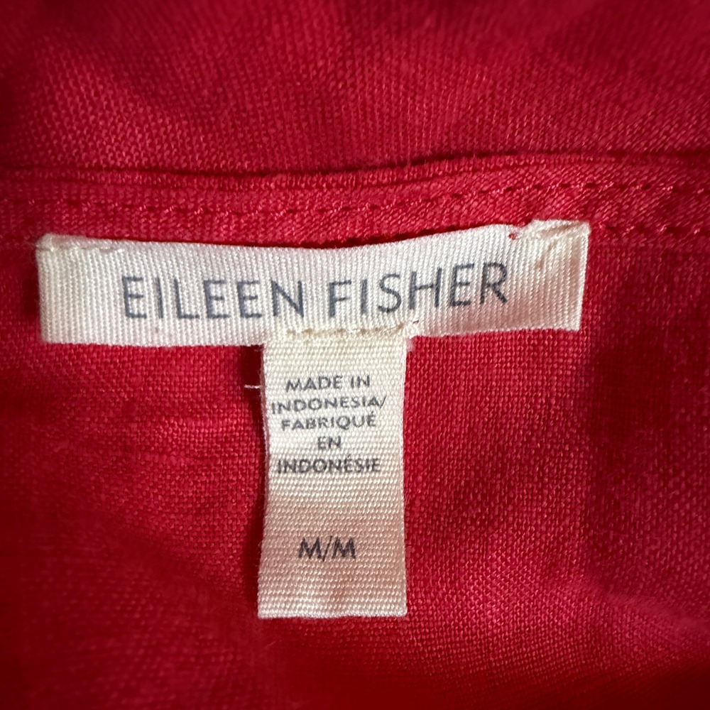 Eileen Fisher Shift Dress Womens Medium Red Organic Linen Short Sleeve Midi S23 - Picture 6 of 9
